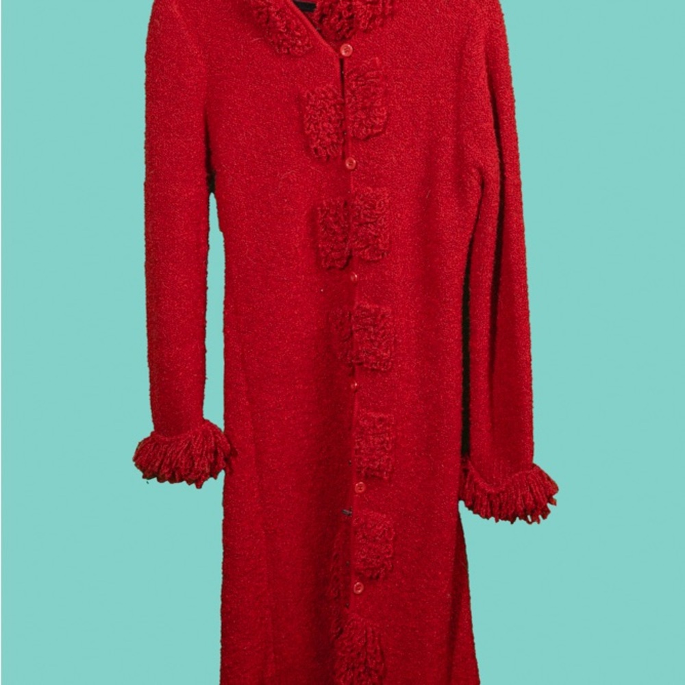 Red Textured Long Coat HALUKOKO size large
